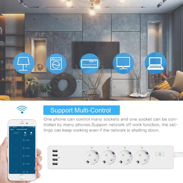 Wifi Smart Power Strip 4 EU Outlets Plug with 4 USBCharging Port Timing App Voice Control Work with Alexa Google Home Assistant - Image 3