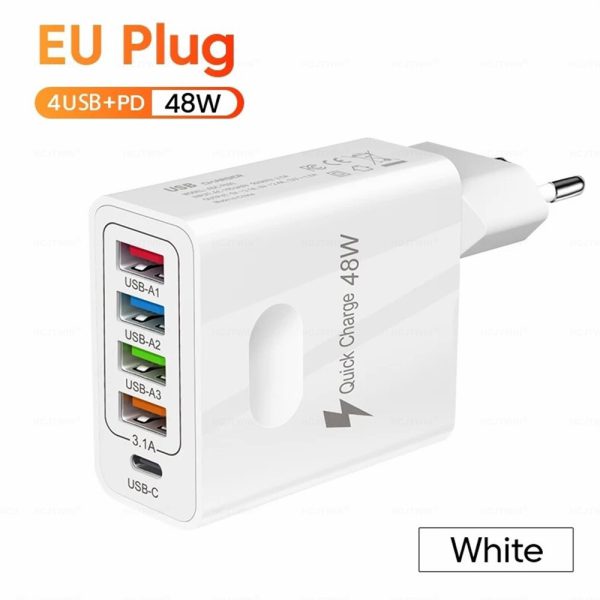 4USB charger, five in one charger, 48W multi interface charger, PD fast charging charger, 4U+PD - Image 4