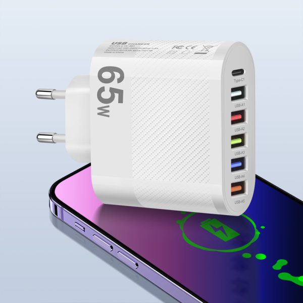 Standard 65W 5USB+Type-C mobile phone charger with multi interface charging head - Image 7