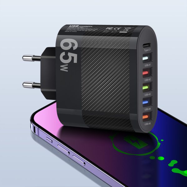 Standard 65W 5USB+Type-C mobile phone charger with multi interface charging head - Image 6