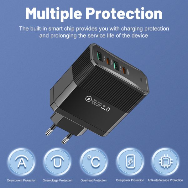 4-in-1 2USB+2PD mobile charger, tablet plug, super fast charging multi port plug - Image 4