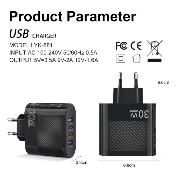 2USB Type-C 30W Mobile Phone Charger Multi Interface Travel Charging Head - Image 4