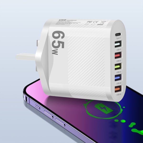 Standard 65W 5USB+Type-C mobile phone charger with multi interface charging head - Image 11