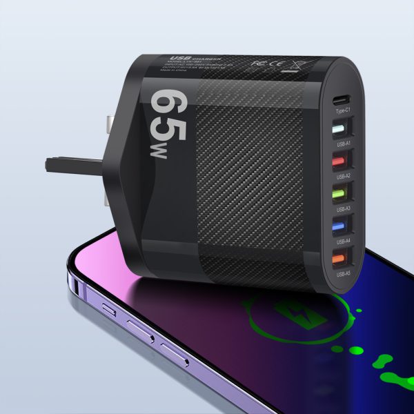 Standard 65W 5USB+Type-C mobile phone charger with multi interface charging head - Image 10