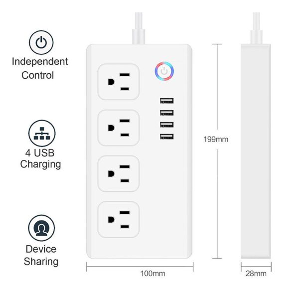 Smart Power Strip,WiFi Power Bar Multiple Outlet Extension Cord with 4 USB and 4 Individual Controlled AC Plugs by Tuya - Image 2