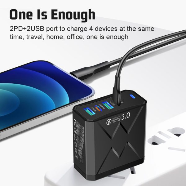 2USB+2PD mobile phone charger, tablet plug, super fast charging, multi port power supply