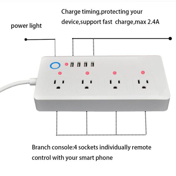 Smart Power Strip,WiFi Power Bar Multiple Outlet Extension Cord with 4 USB and 4 Individual Controlled AC Plugs by Tuya - Image 5