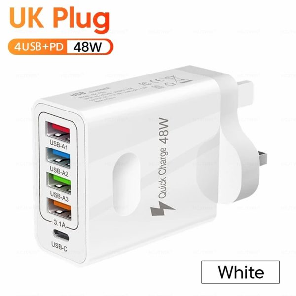 4USB charger, five in one charger, 48W multi interface charger, PD fast charging charger, 4U+PD - Image 8