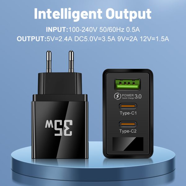 Charging head frequency converter 1USB+2 Type-C intelligent multi interface digital display mobile phone charger - Image 3