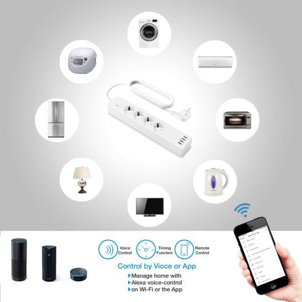 Wifi Smart Power Strip 4 EU Outlets Plug with 4 USBCharging Port Timing App Voice Control Work with Alexa Google Home Assistant - Image 5