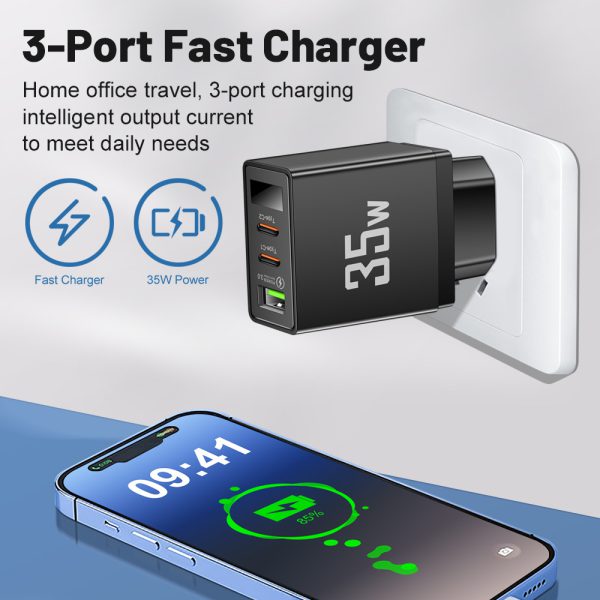 Charging head frequency converter 1USB+2 Type-C intelligent multi interface digital display mobile phone charger - Image 2